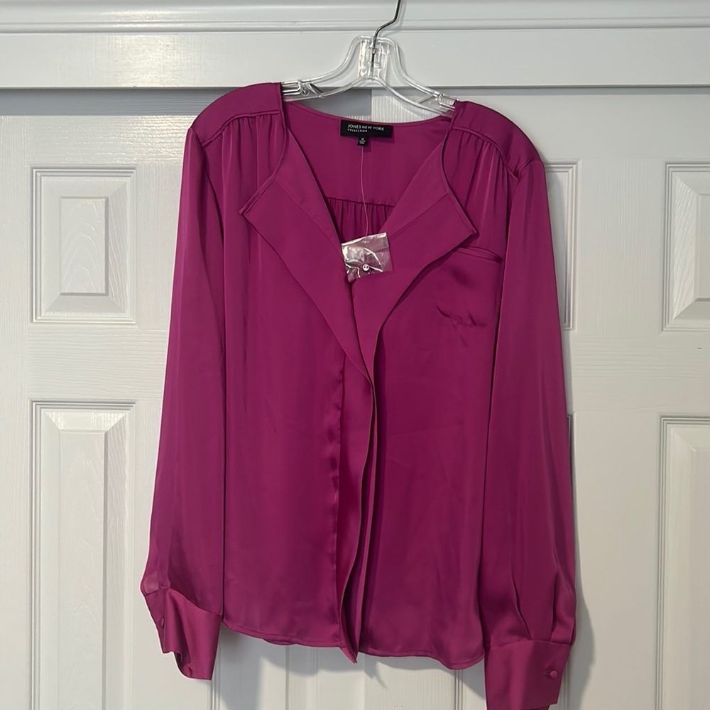 Magenta satin button down shirt
